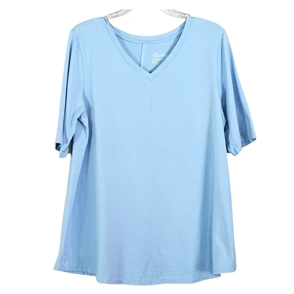 Denim & Co. Essentials Elbow Sleeve Top w/ Seaming Detail Sz M Baby Blue - Picture 2 of 8